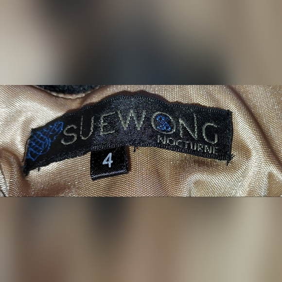 Sue Wong Black Beaded Floral Pattern Dress with Tan Lining NWT - Picture 7 of 8